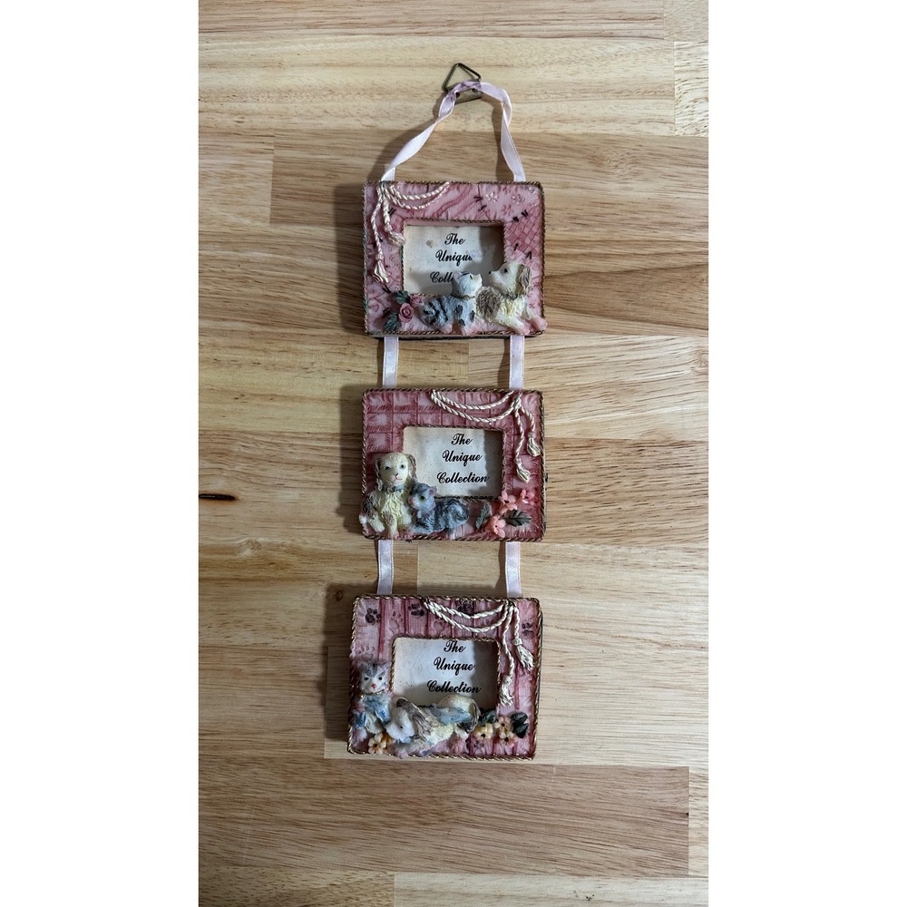 The Unique Collection Pink Triple Hanging Picture Frame Cats and Dogs Cottage